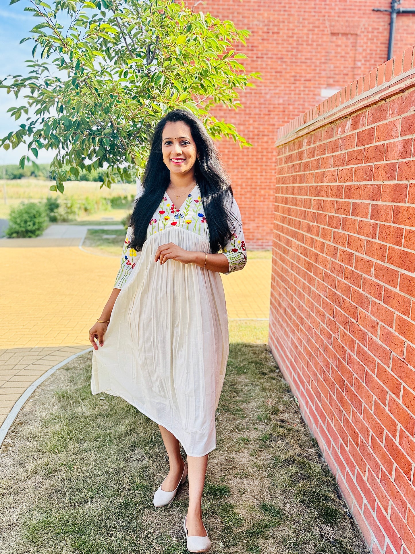 QS734- Multicolor Floral Embroidery Cotton Kurta