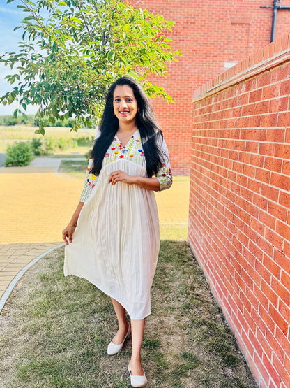 QS734- Multicolor Floral Embroidery Cotton Kurta