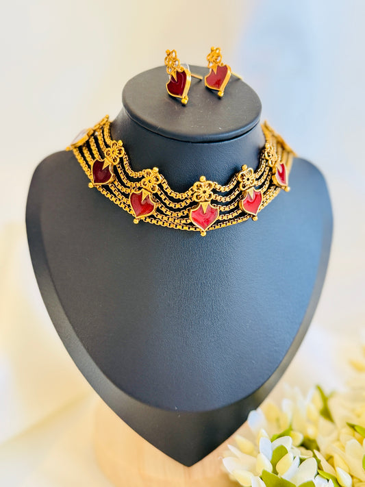 QJ111 - Palakka Choker Maroon Necklace