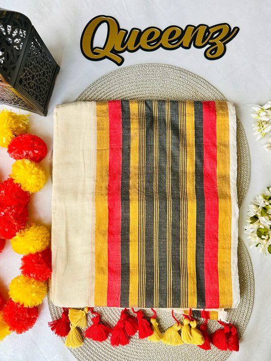 QMC001 Black and Red Mul Cotton Saree