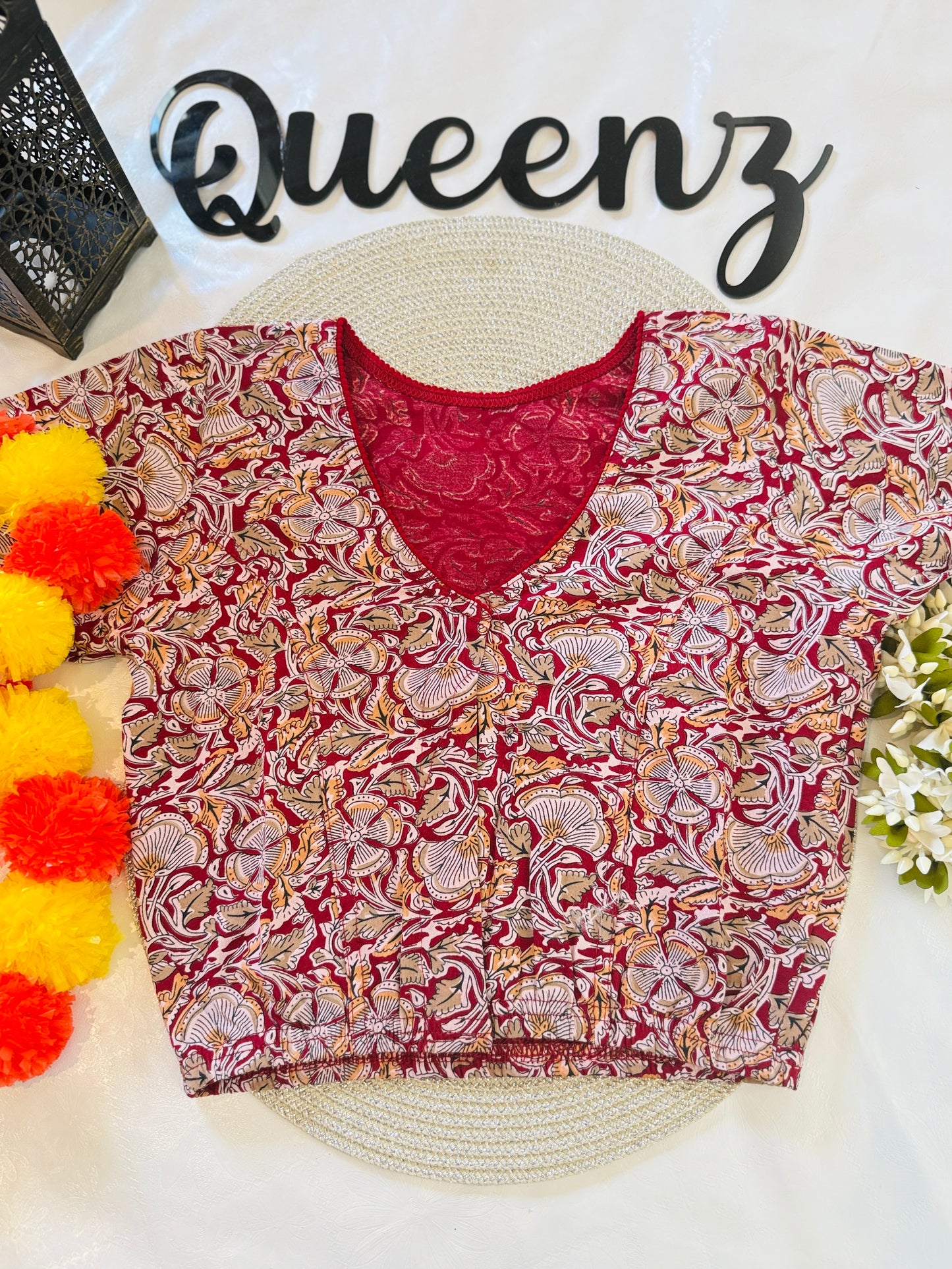 QB128-Cotton Stretchable Ajrak Blouse