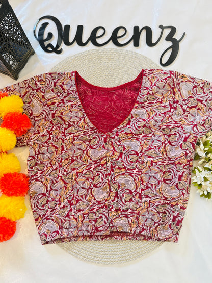 QB128-Cotton Stretchable Ajrak Blouse