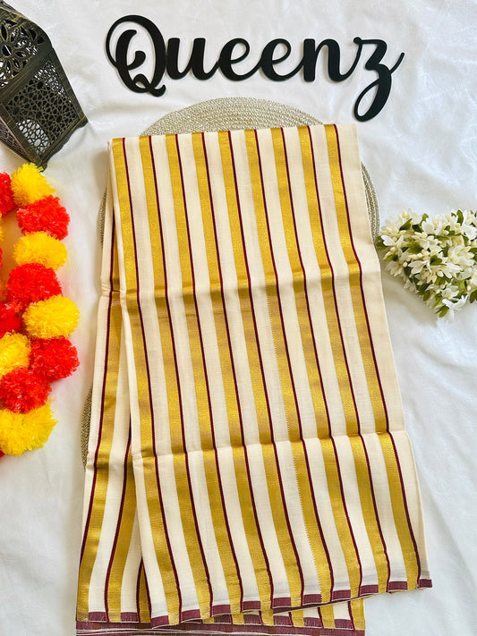 SS332-Line Kasavu Kerala Saree