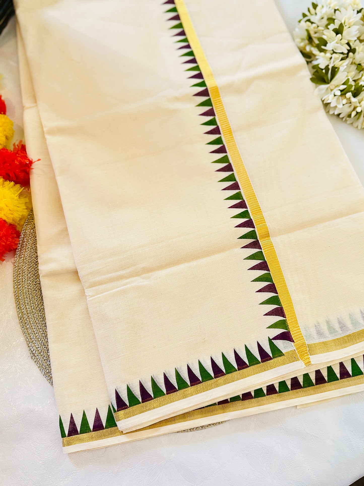SS316 Green & Purple Temple Design Puliyilakkara Saree