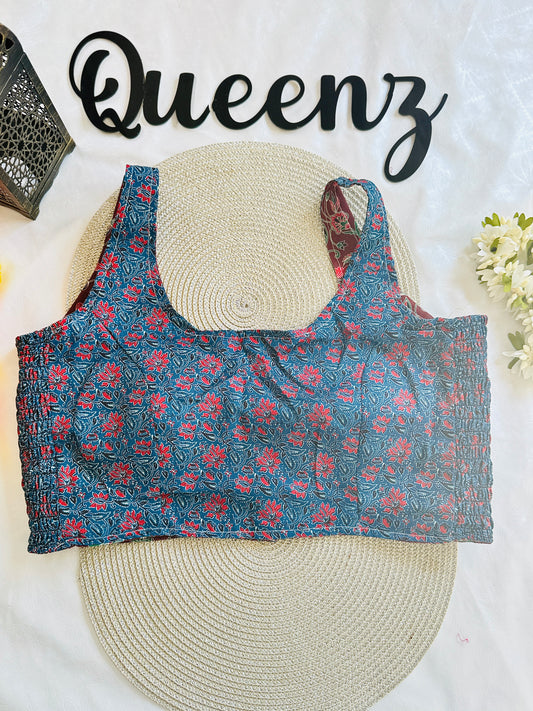 QB119-Ulta Pulta Printed Cotton Sleeveless Blouse