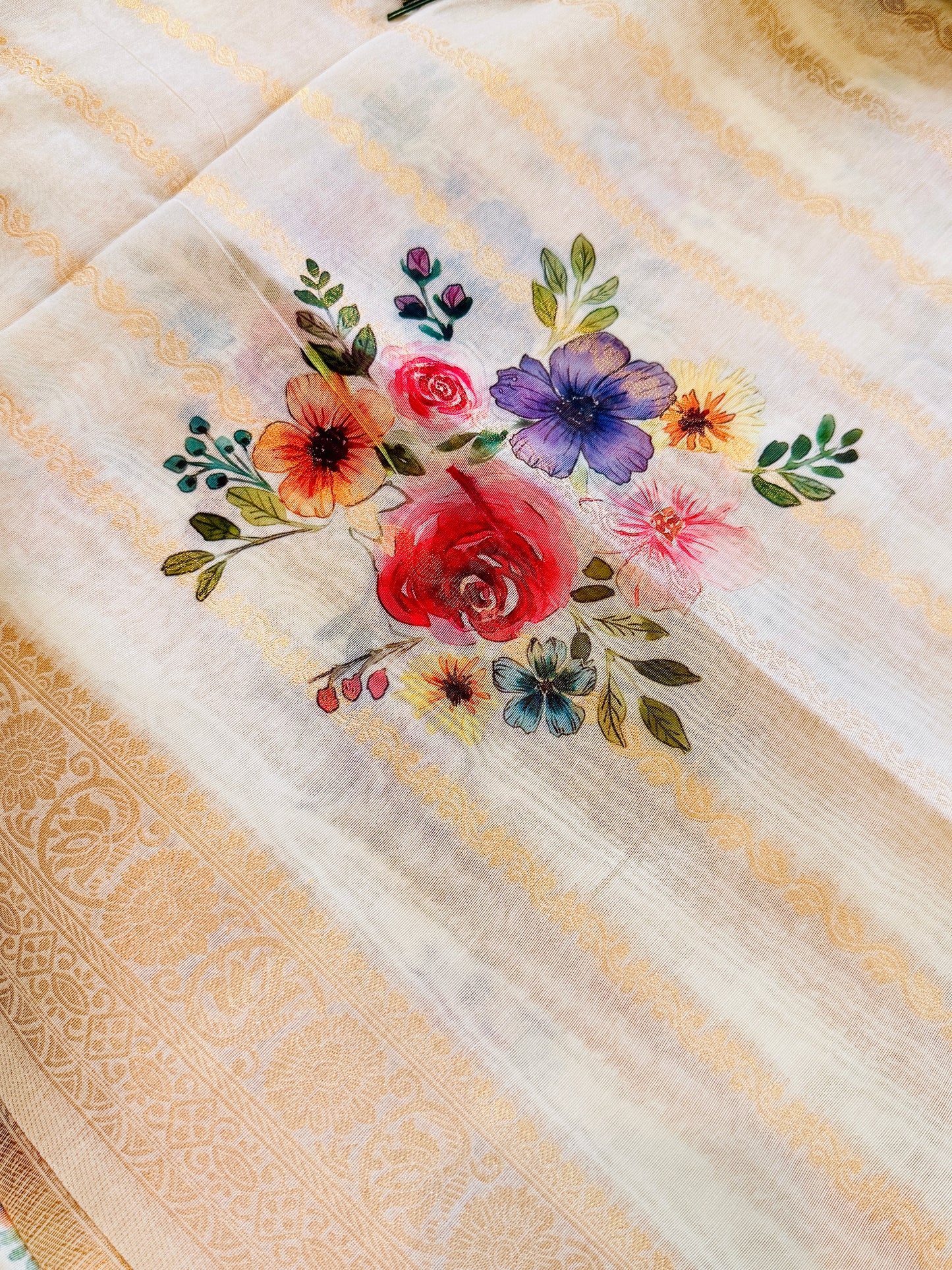 SS351-Premium Chanderi Floral Printed Saree