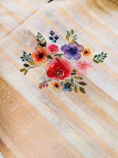 SS351-Premium Chanderi Floral Printed Saree