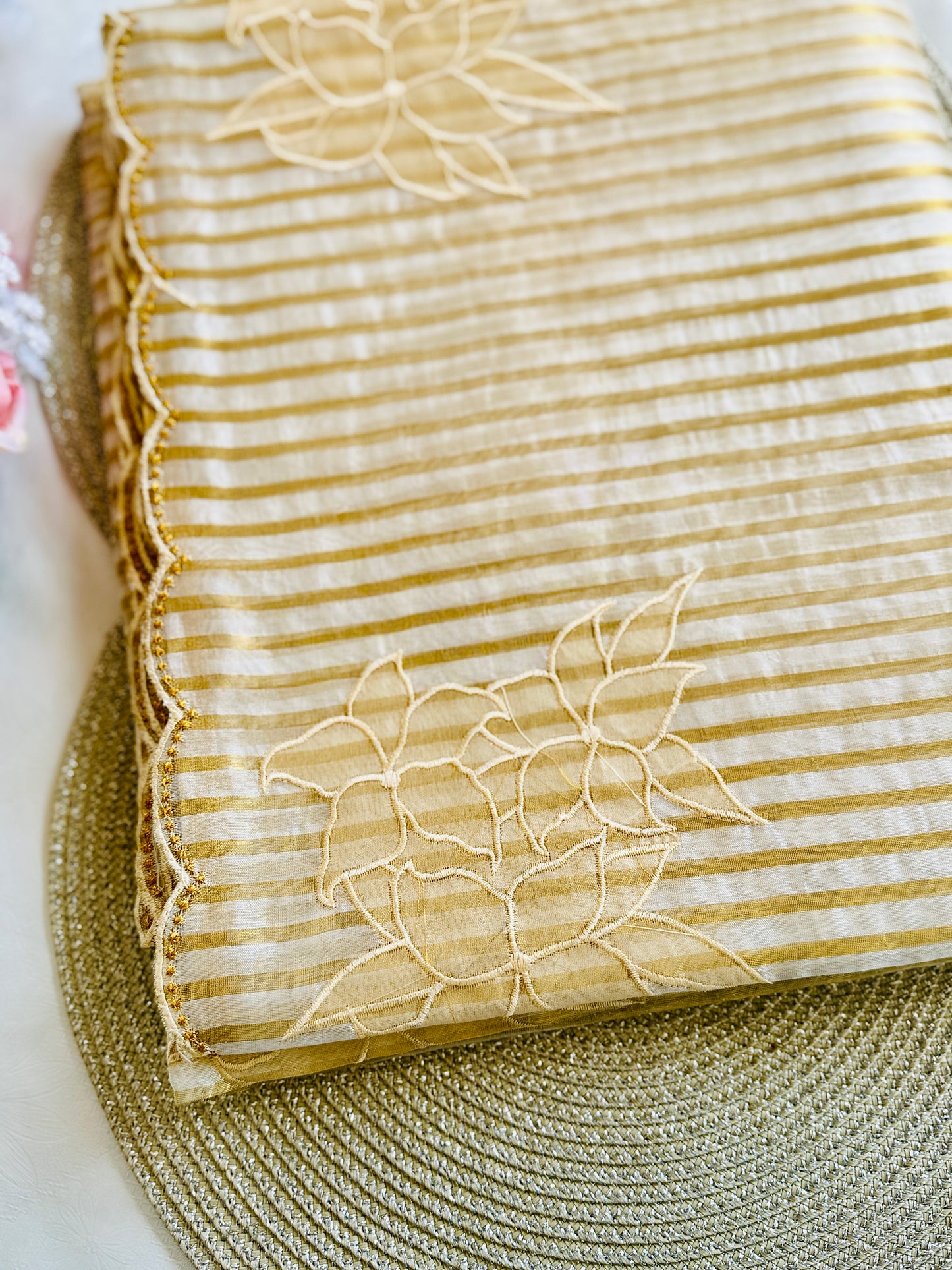SS339-Premium Tissue Saree with Applique Work