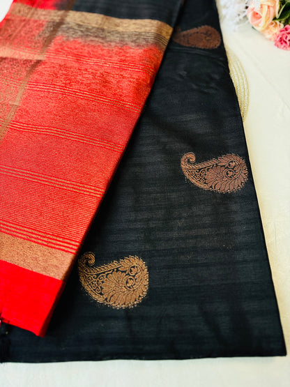 Designer Contrast Border Semi Jute Saree – view 3 of 3
