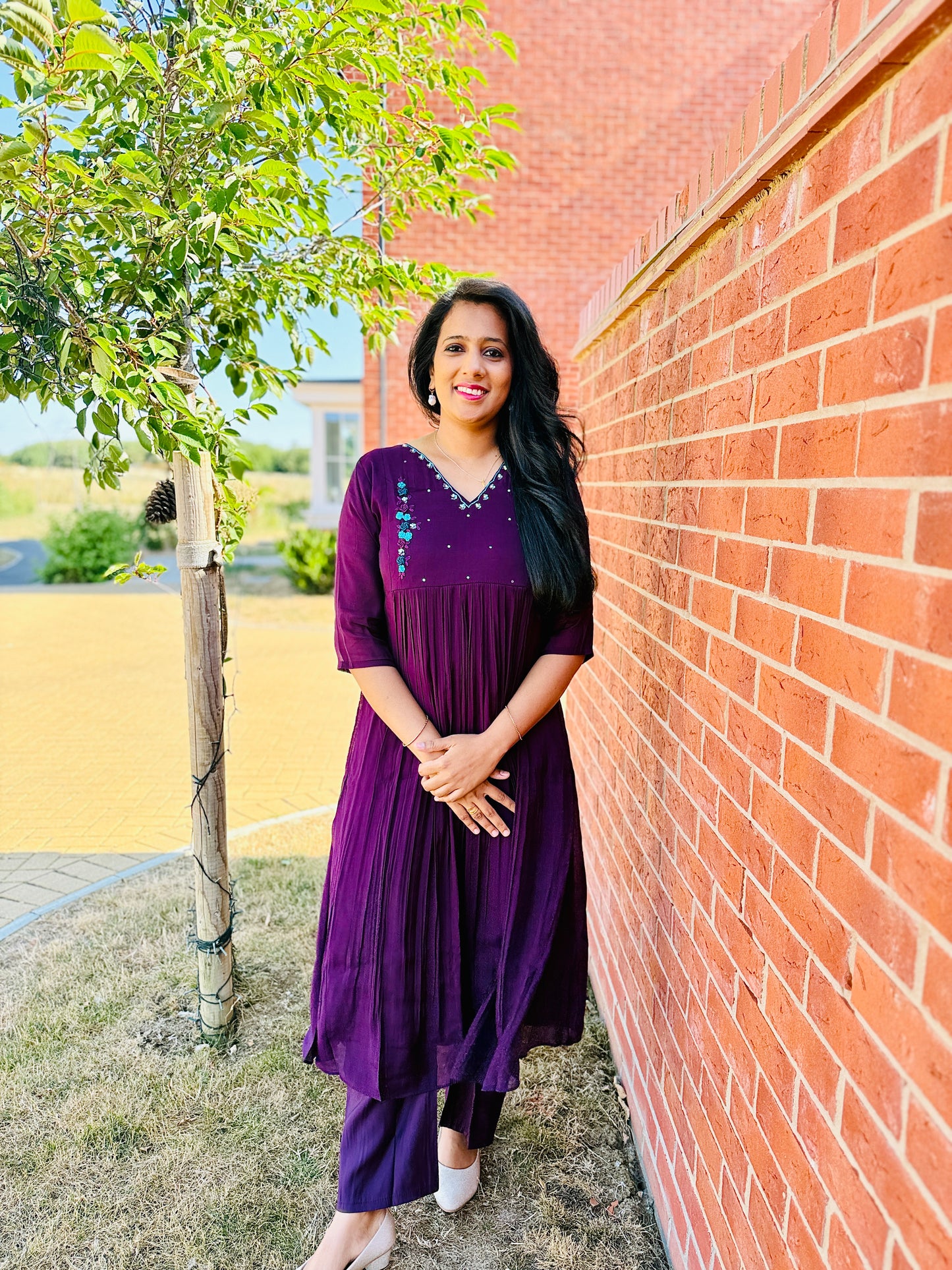 QS840- Dark Purple Mulchanderi Coordset