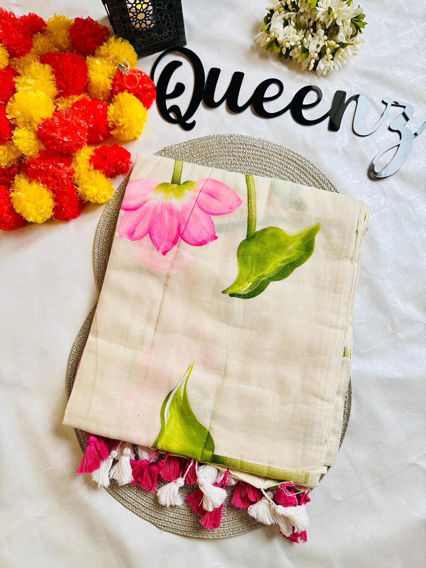 QMC021-Lotus Hand Painted Saree