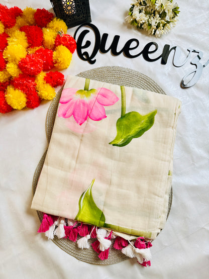 QMC021-Lotus Hand Painted Saree