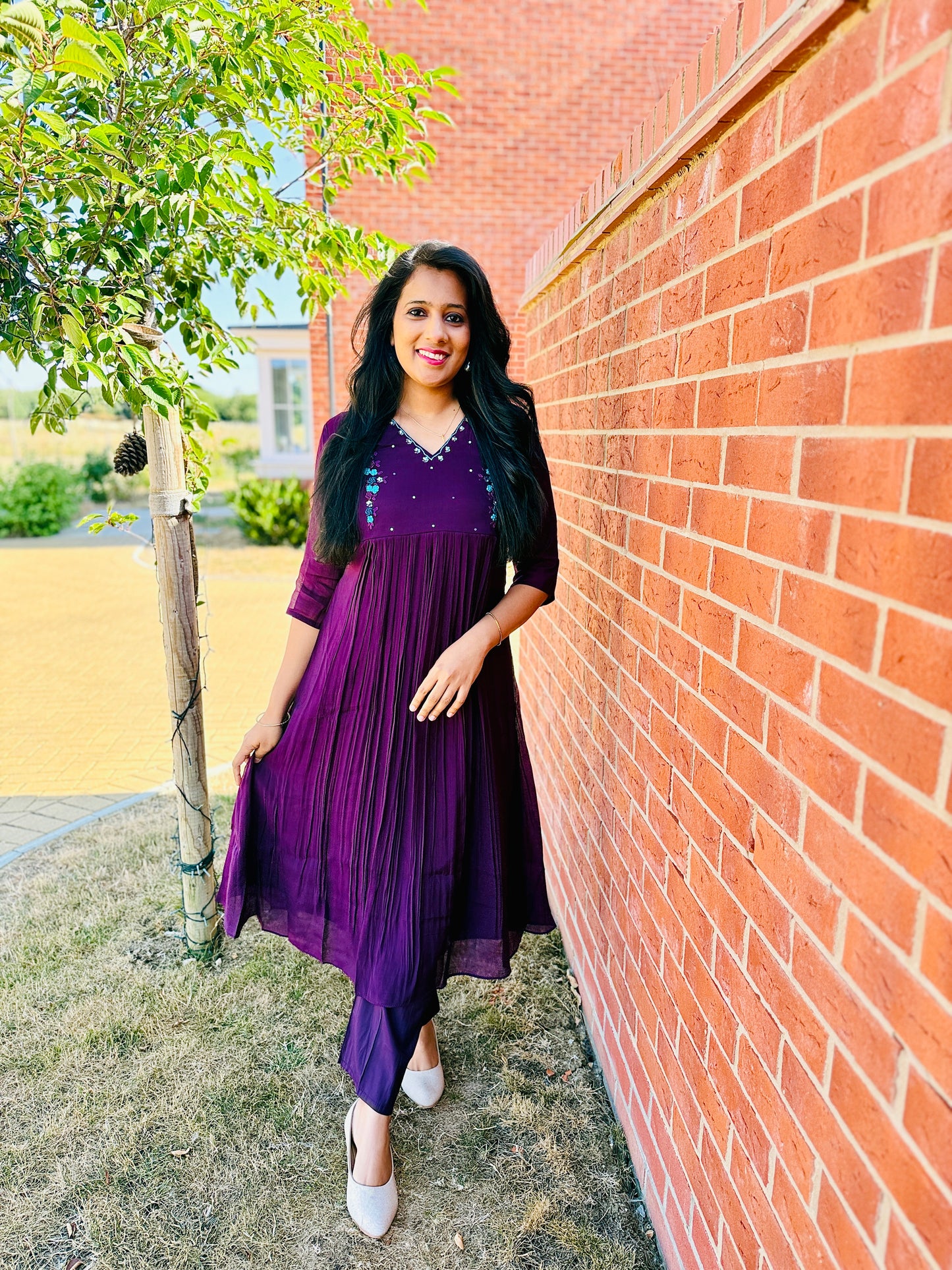 QS840- Dark Purple Mulchanderi Coordset