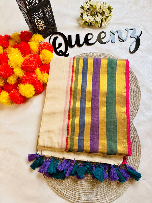 QMC011- Mamta Multi Color  Border Mul Cotton Saree