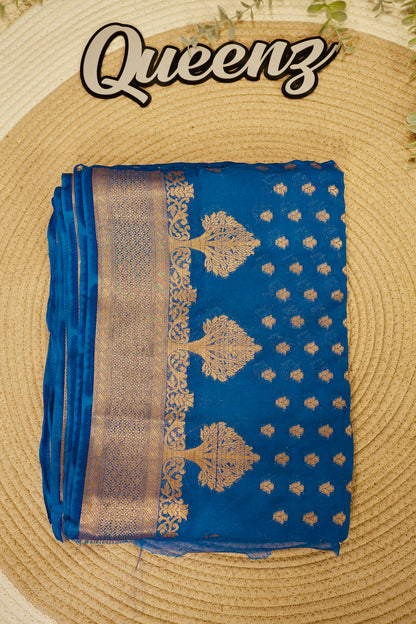 Royal Blue Banarasi Georget Saree