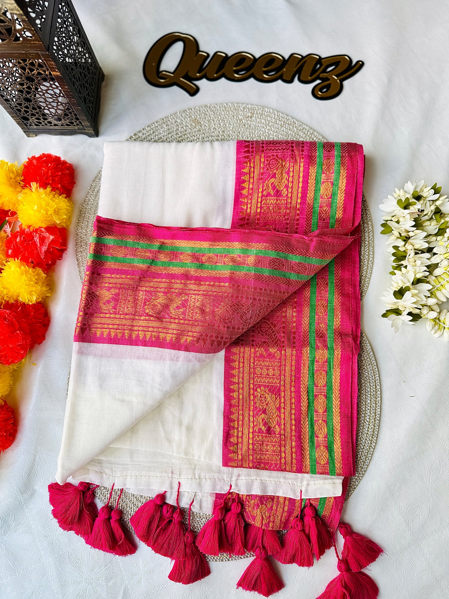 QMC024 Multi Color Kanchi Border Mul Cotton Saree