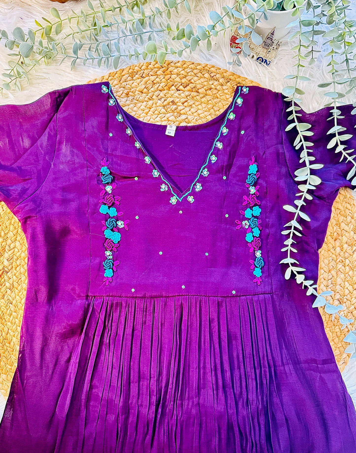 QS840- Dark Purple Mulchanderi Coordset