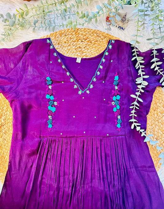 QS840- Dark Purple Mulchanderi Coordset