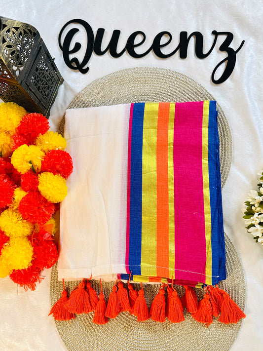 QMC010-  Multi Color  Border Mul Cotton Saree