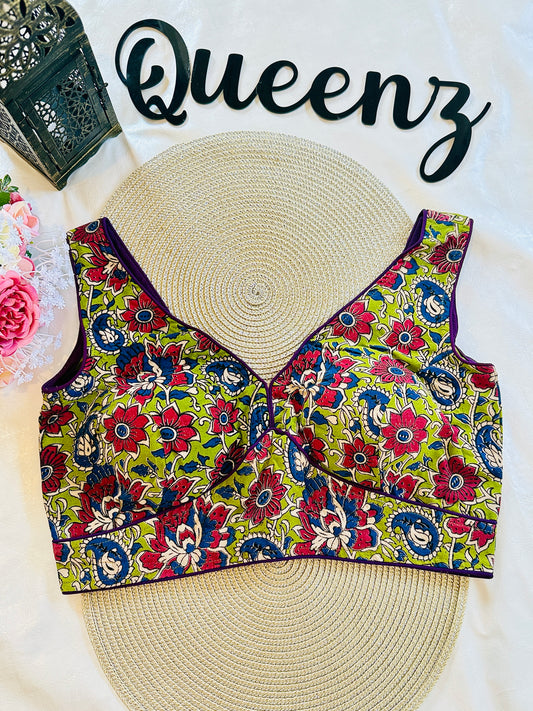 QB093- Ajrak Sleeveless Blouse