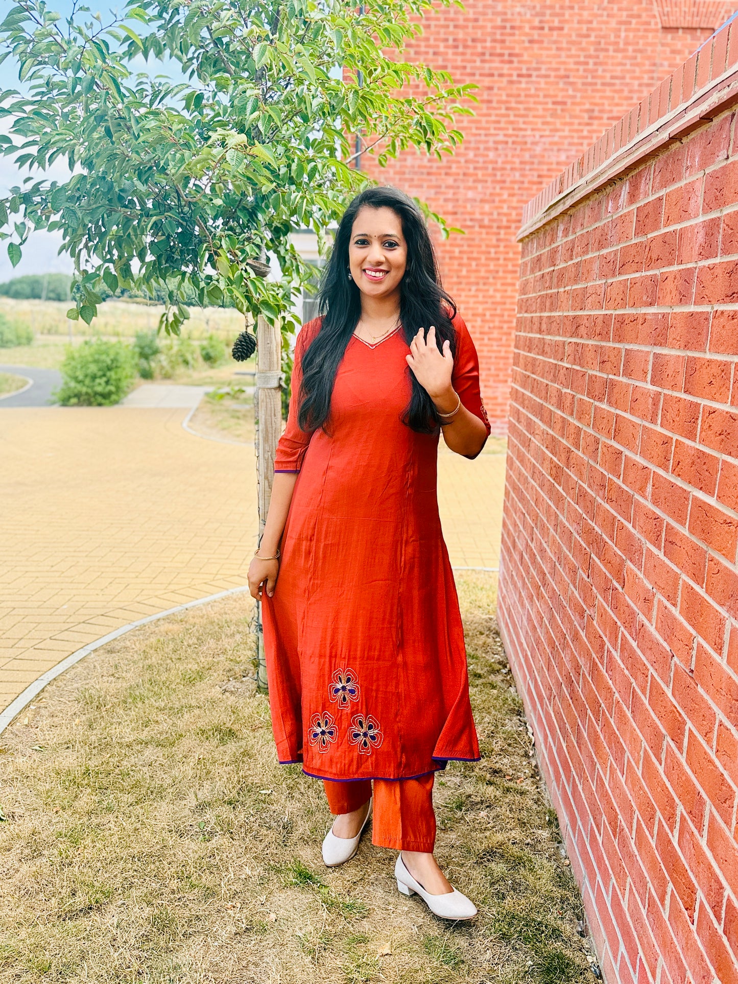QS818-Rust Orange MulChanderi Coord Set