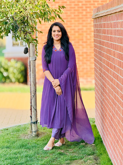 Dark Lavender Georget Anarkali Set