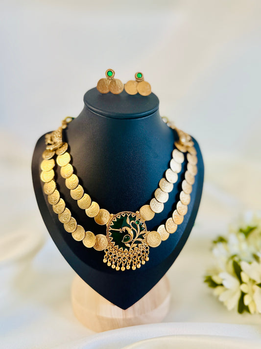 QJ172-Peacock Double layer Coin Necklace