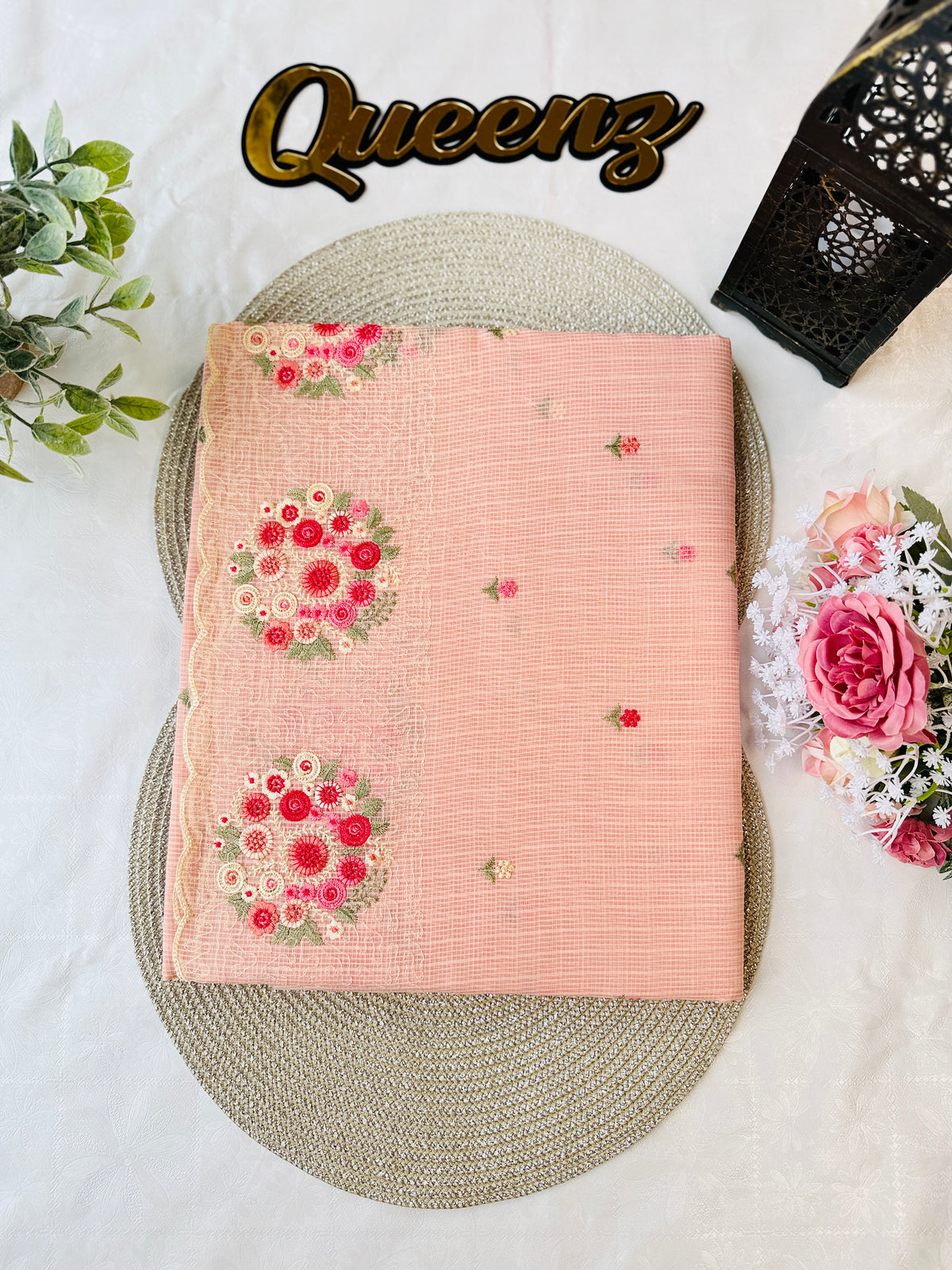 Pastel Peach Premium Soft Kota Check Saree