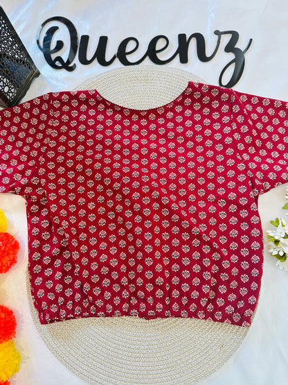 QB128-Cotton Stretchable Ajrak Blouse