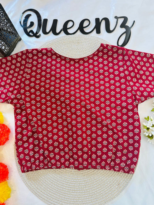 QB128-Cotton Stretchable Ajrak Blouse