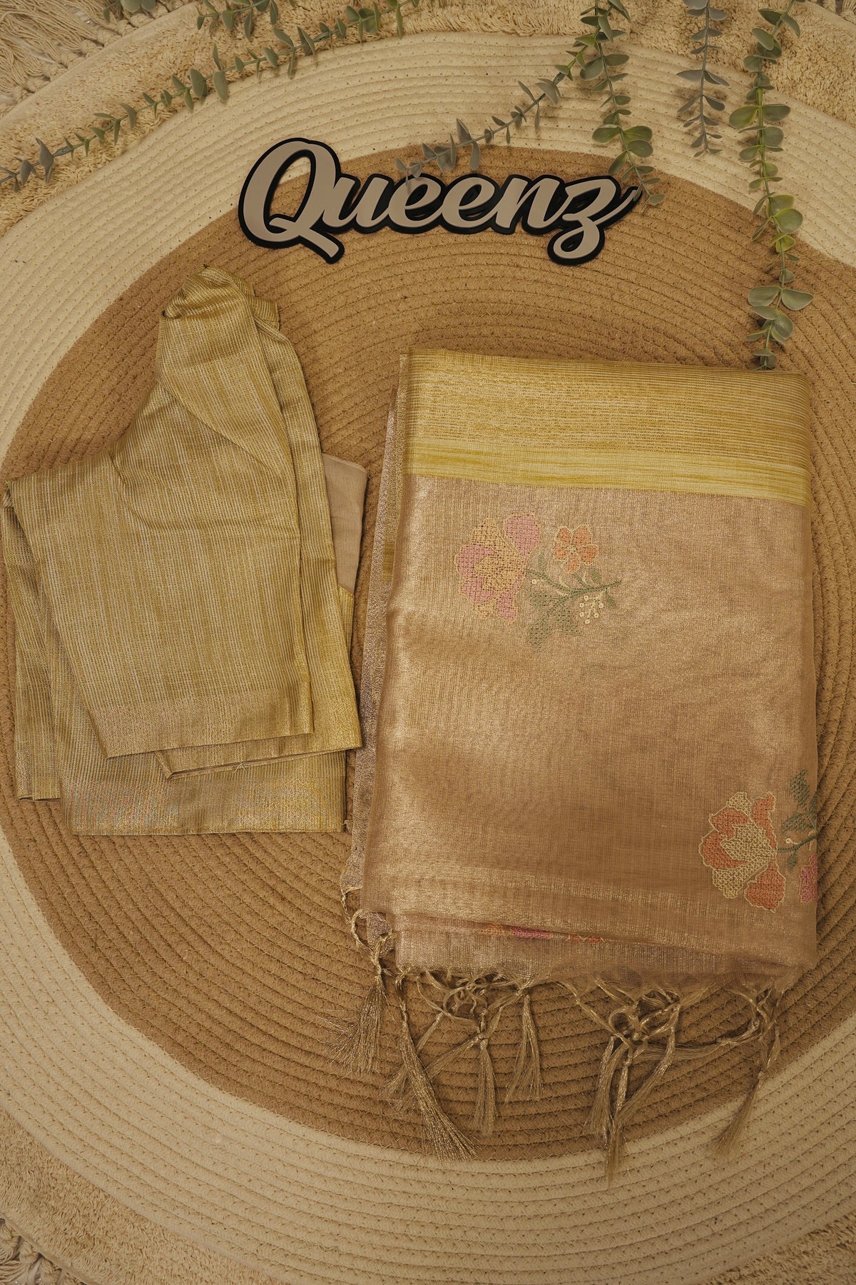 Antique Gold Tissue Saree With Blouse