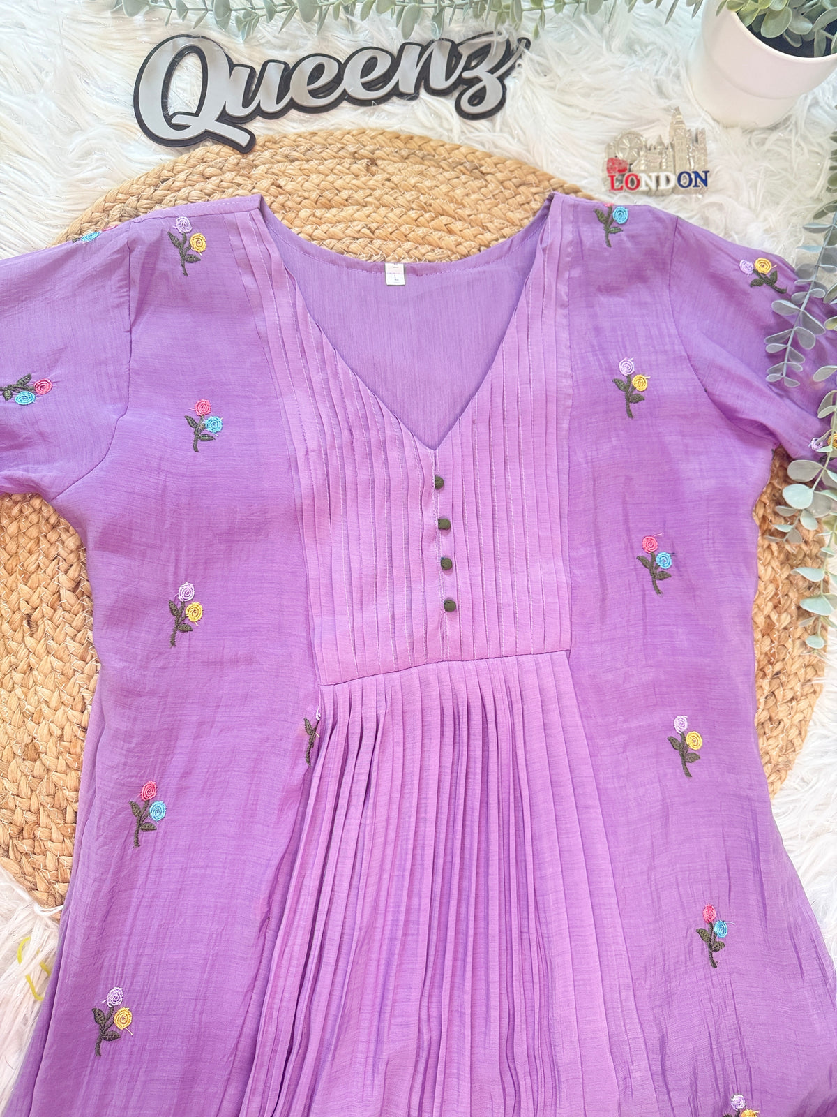 Lavender Pleated Mul Chanderi Kurta – view 2 of 5