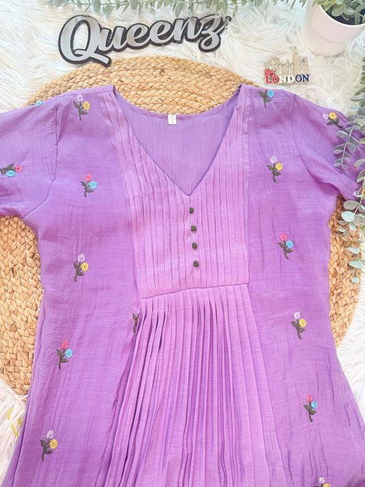 Lavender Pleated Mul Chanderi Kurta – view 2 of 5