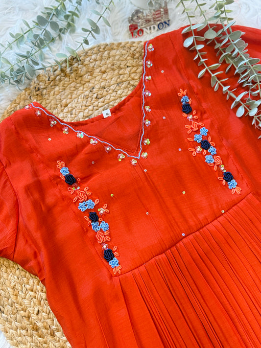 QS754 - Rust Orange   Mulchanderi Coord Set