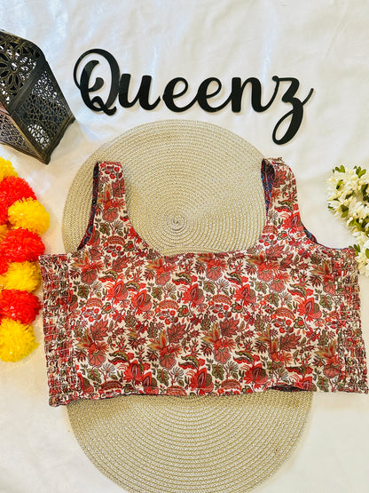 QB125-Ulta Pulta Printed Cotton Sleeveless Blouse