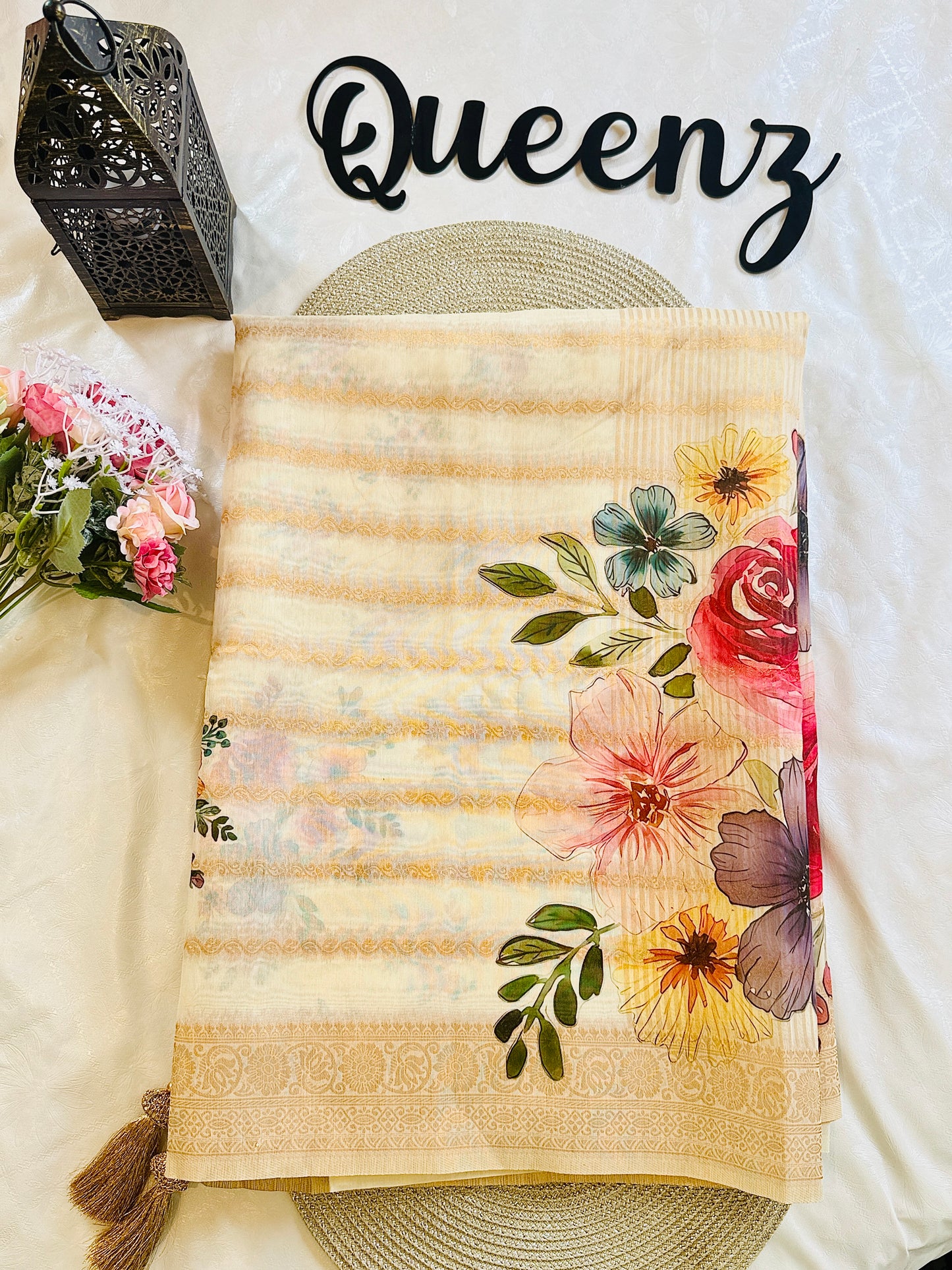 SS351-Premium Chanderi Floral Printed Saree