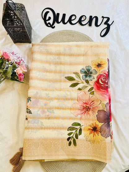 SS351-Premium Chanderi Floral Printed Saree