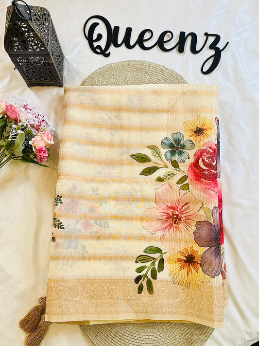SS351-Premium Chanderi Floral Printed Saree