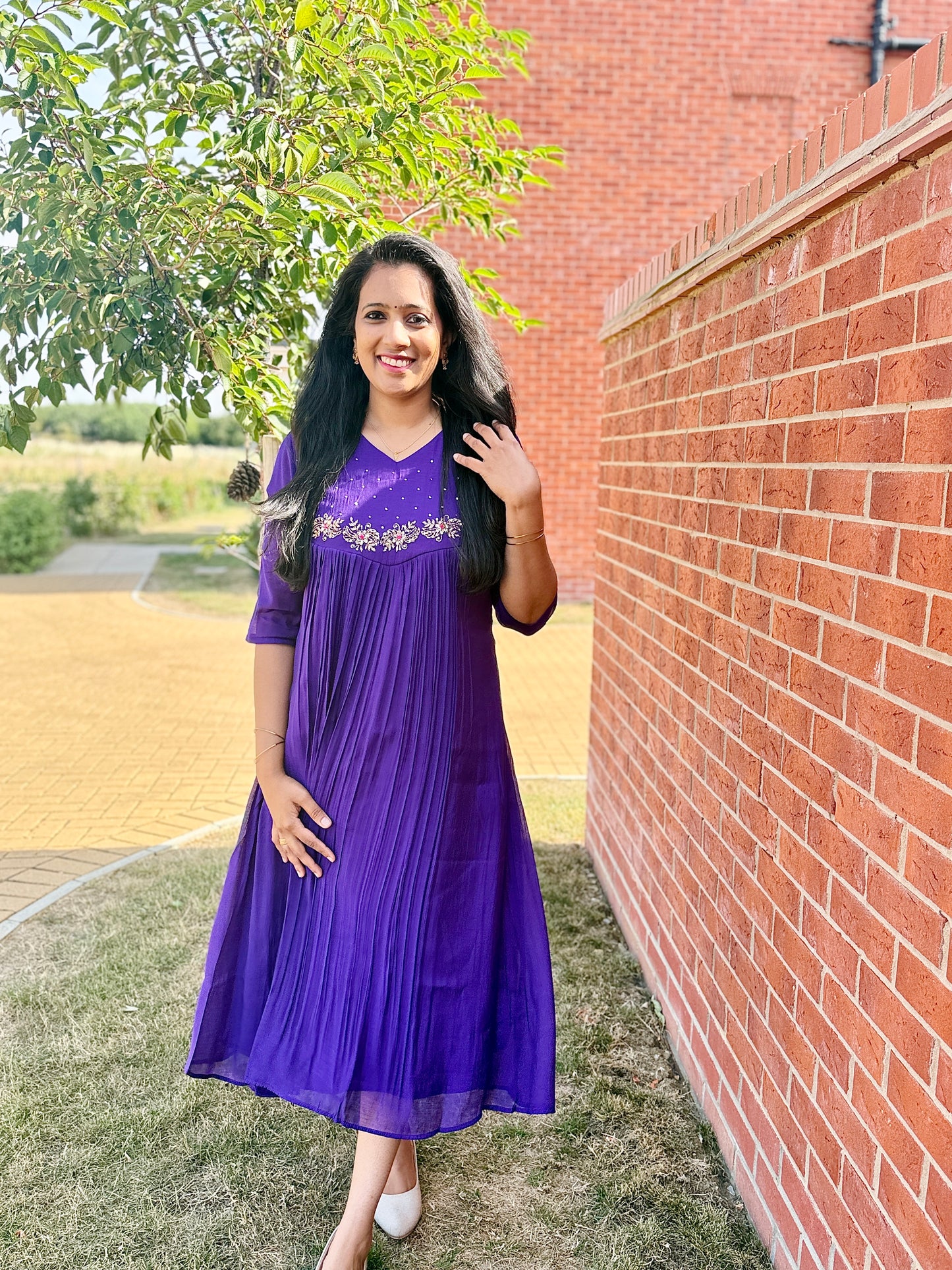 QS808- Voilet Mulchanderi Kurta