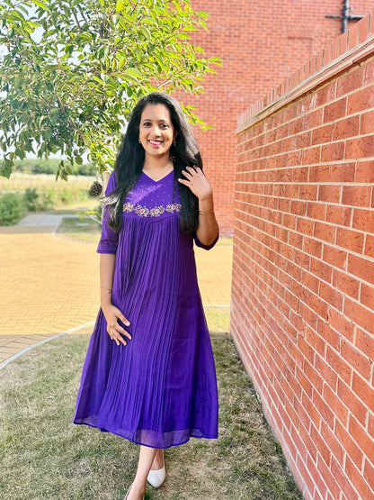 QS808- Voilet Mulchanderi Kurta