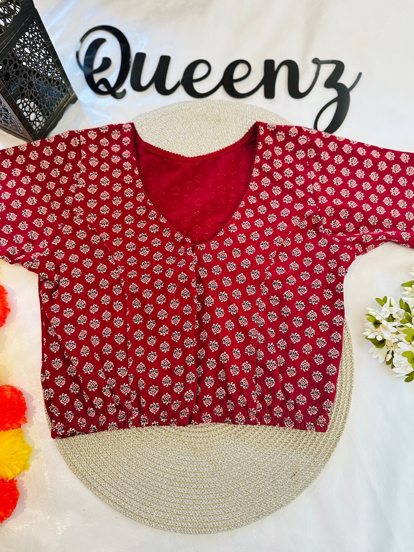 QB128-Cotton Stretchable Ajrak Blouse