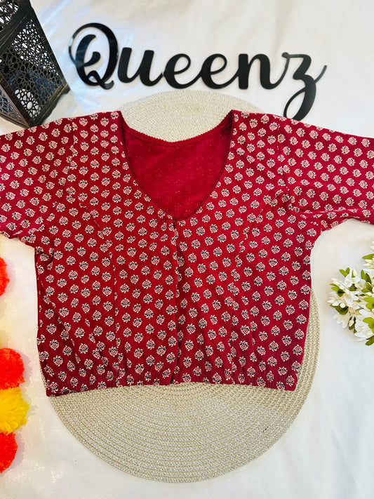 QB128-Cotton Stretchable Ajrak Blouse