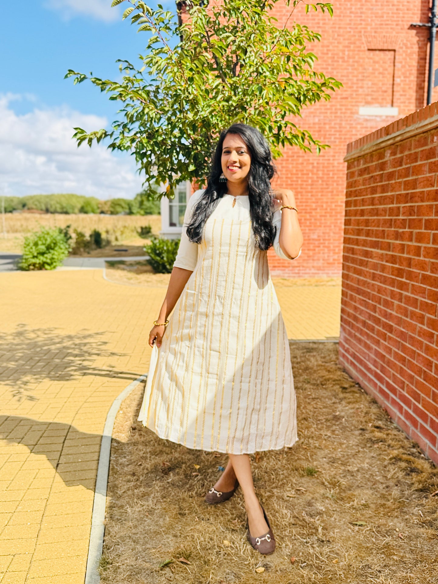 QS843-Lurex line Cotton Kurta