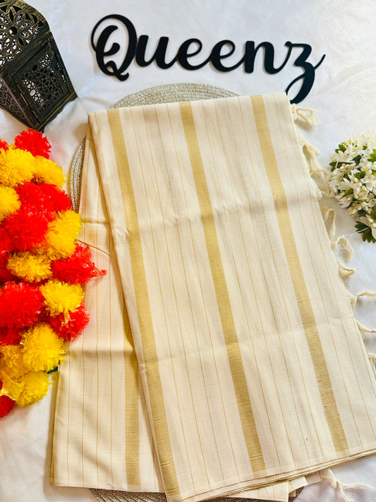 SS324 Borderless Golden Weaved Soft Cotton Saree
