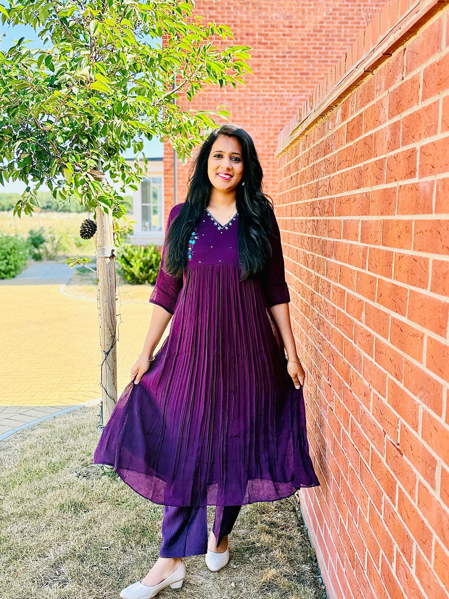 QS840- Dark Purple Mulchanderi Coordset