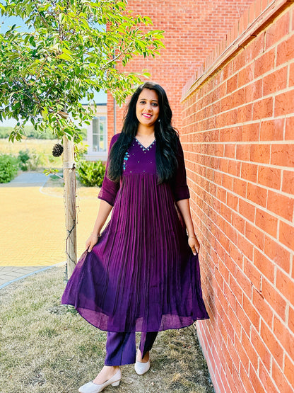 QS840- Dark Purple Mulchanderi Coordset