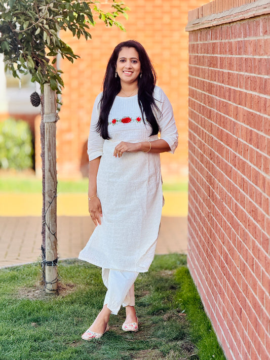 White Hacoba Slitted Kurta