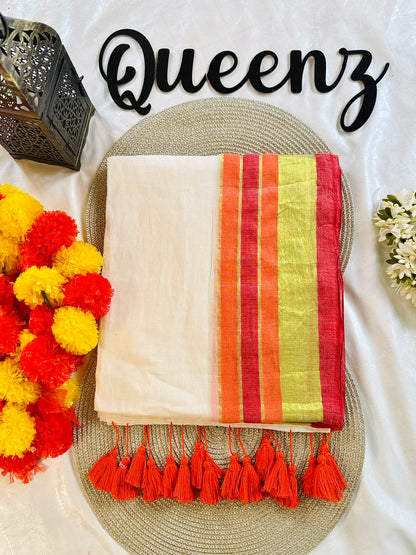 QMC005-  Multicolor Border Mul Cotton Saree