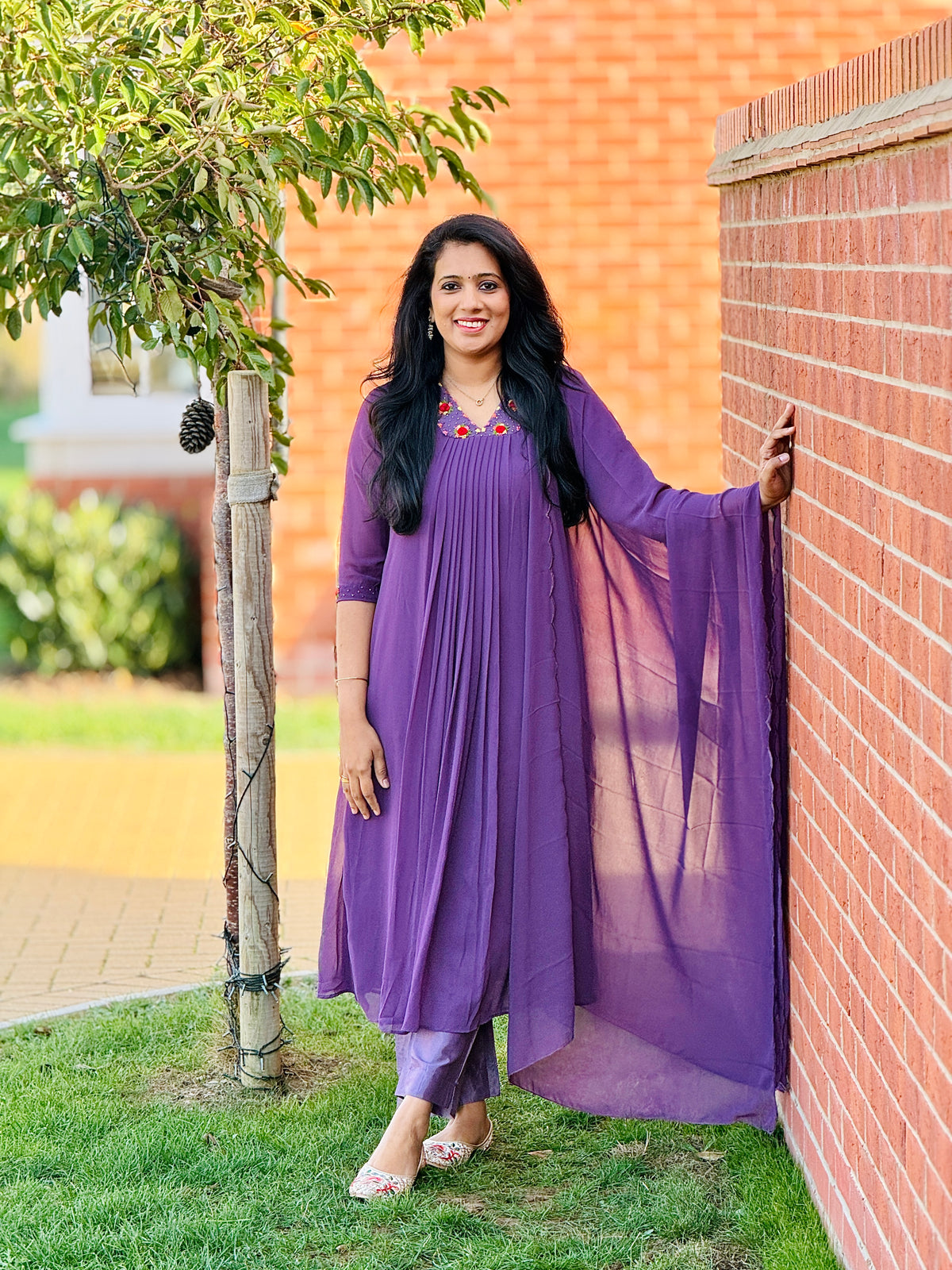 Dark Lavender Georget Anarkali Set