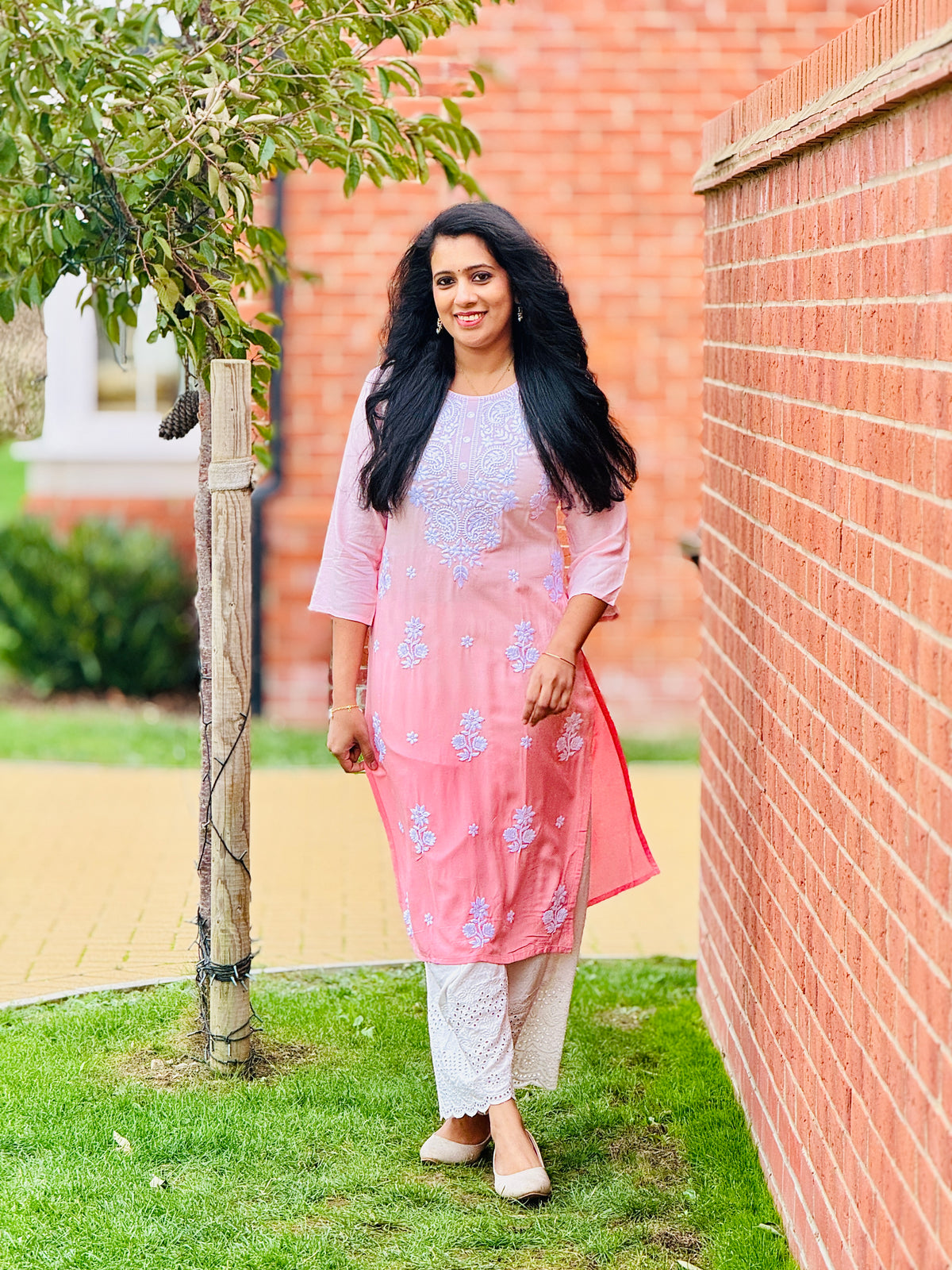 Peach Ombre Chikankari Coord Set